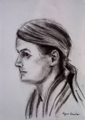 Girl Waiting For A Train Charcoal On Paper 11.7x16.5, painting by Ryan Louder