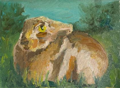 Hare On The Grass, painting by Ryan Louder
