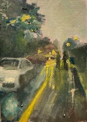 Heavy Rain To Station, painting by Ryan Louder