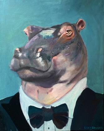 Hippo In A Tux, painting by Ryan Louder