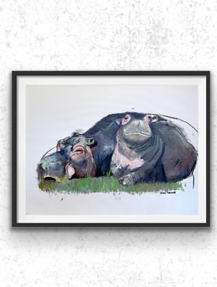 Hippos, painting by Ryan Louder