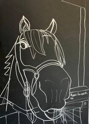 Horse Eating Hay On A Lovely Day, painting by Ryan Louder
