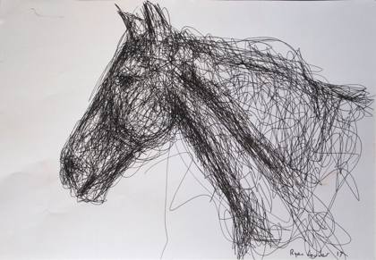 Horse In Ink 9x12 Ink on paper, painting by Ryan Louder