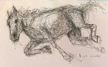 Horse Stumbles In Ink 6x9 Ink on paper, painting by Ryan Louder