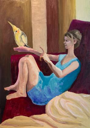 How To Train A Cockatiel, painting by Ryan Louder