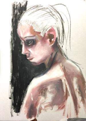 In Thought Oil On Paper 16.5 x 11.7, painting by Ryan Louder