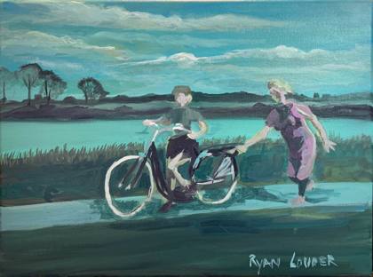 Learning To Ride A Bike, painting by Ryan Louder