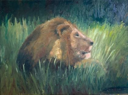 Lion In The Grass, painting by Ryan Louder