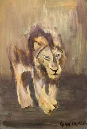 Lion Walking, painting by Ryan Louder