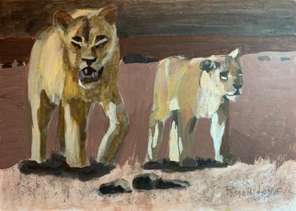 Lions, painting by Ryan Louder