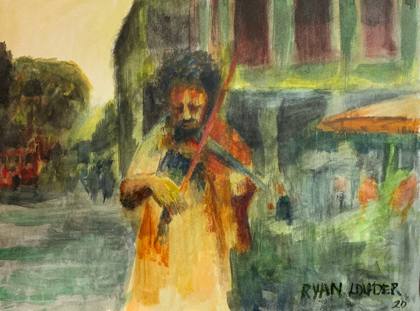 London Busker, painting by Ryan Louder