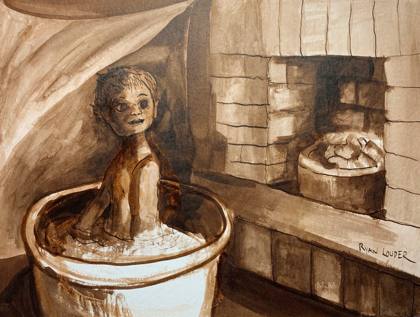 Look Who Is Home - Ink Drawing 12x16, painting by Ryan Louder