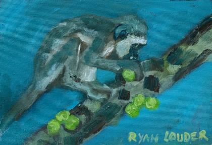 Monkey Eating, painting by Ryan Louder