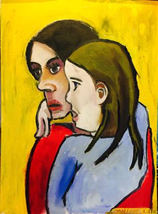 Mother and Child Study oil on canvas paper 15.8x11.3, painting by Ryan Louder