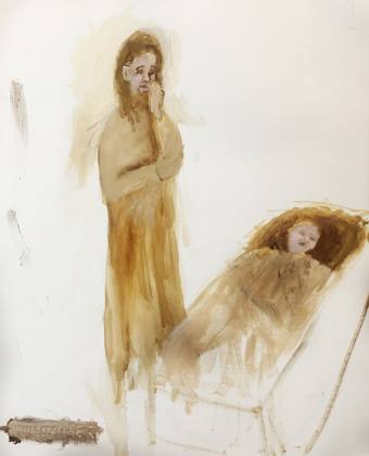 Mother and Sick Child study in oil, painting by Ryan Louder