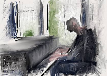 Muddy Piano Player, painting by Ryan Louder