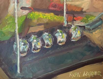 Newtons Cradle, painting by Ryan Louder
