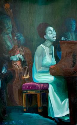 Nina Simone Singing The Blues, painting by Ryan Louder