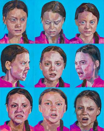 Nine Portraits Of Greta Thunberg 9x 10x8, painting by Ryan Louder