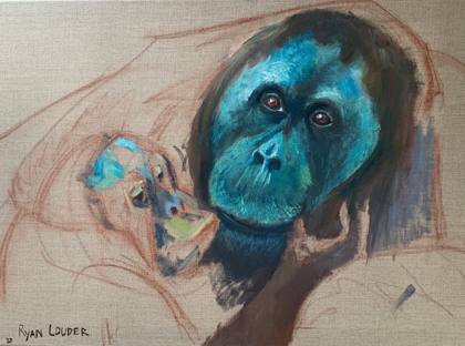 Orangutan and Baby, painting by Ryan Louder