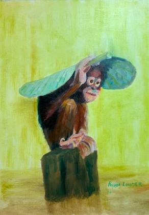 Orangutan Under A Leaf, painting by Ryan Louder