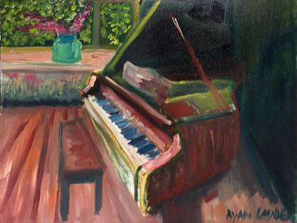 Piano and Blue Vase, painting by Ryan Louder
