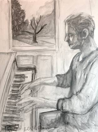Piano Player “In The Moment”, painting by Ryan Louder