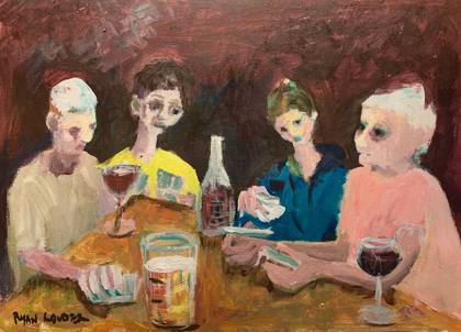 Playing Cards In A Paris Cafe, painting by Ryan Louder