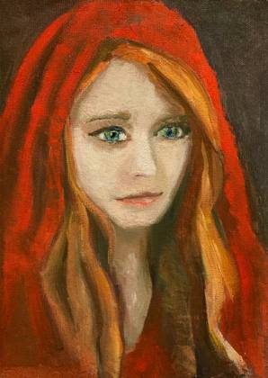 Portrait Of A Woman With A Red Veil, painting by Ryan Louder