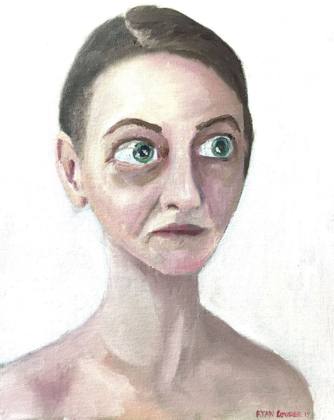 Portrait of Katrina oil on canvas board 12x10 - portrait of a woman - face, painting by Ryan Louder