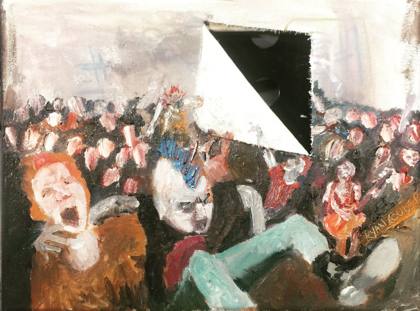 PUNK GIG oil on canvas (ripped) 9x12, painting by Ryan Louder
