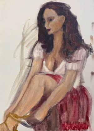 Putting on her shoes, painting by Ryan Louder