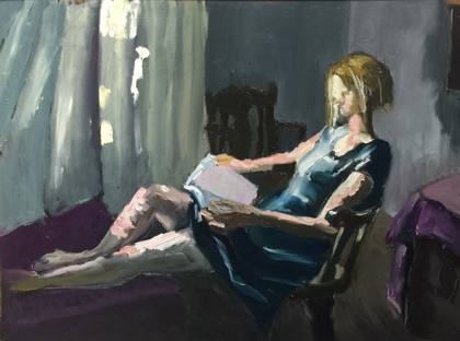 Reading, painting by Ryan Louder