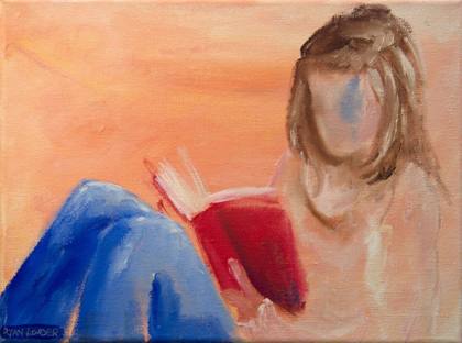 Reading Reading And More Reading 12x9, painting by Ryan Louder