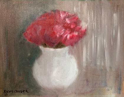 Red Flowers By The Window, painting by Ryan Louder