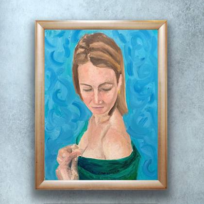 Reflection in blue and green, painting by Ryan Louder