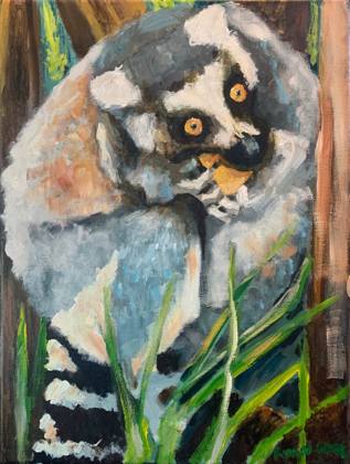 Ring Tailed Lemur Eating, painting by Ryan Louder