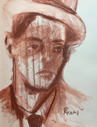 Sanguine Study Of A Mans Face 12x16, painting by Ryan Louder