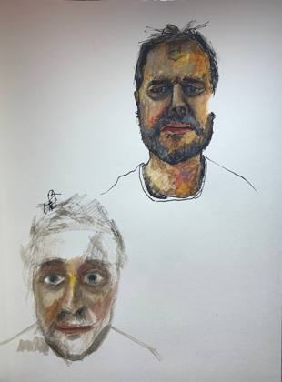 Self Portrait Study In Ink and watercolour, painting by Ryan Louder