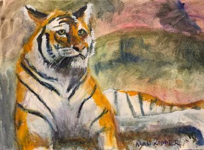 Sitting Tiger, painting by Ryan Louder