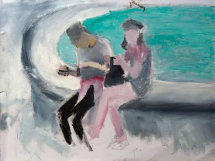Sketch Of A Couple By Fountain 9x12, painting by Ryan Louder