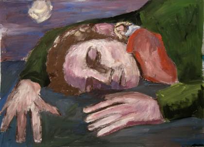 Sleeping Man 9x12 Oil On canvas, painting by Ryan Louder
