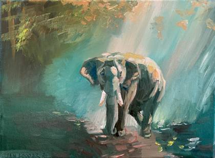Sleepy Elephant, painting by Ryan Louder