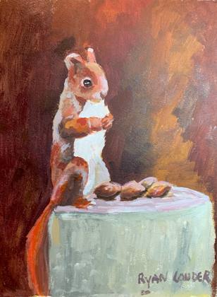 Squirrel and Nuts, painting by Ryan Louder