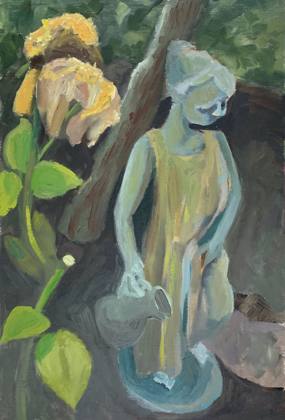 Statue and A Wilting Rose, painting by Ryan Louder