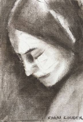Study of a Woman's Face 2 7x5 Charcoal on Canvas Board, painting by Ryan Louder