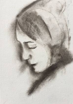 Study of a Woman's Face 7x5 Charcoal on Canvas Board, painting by Ryan Louder
