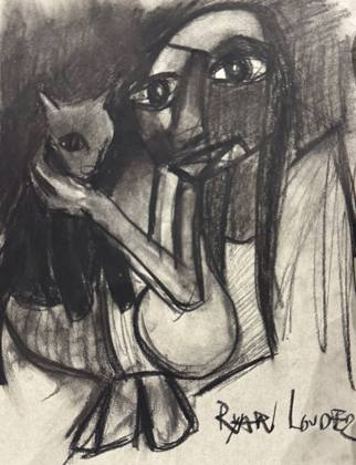 Study Of Woman with Cat, painting by Ryan Louder