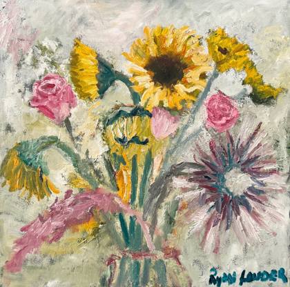 Sunflowers Roses and Proteas, painting by Ryan Louder