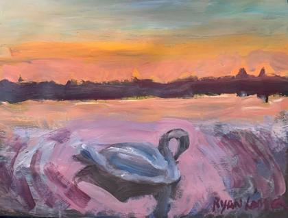 Swan at Sunset, painting by Ryan Louder